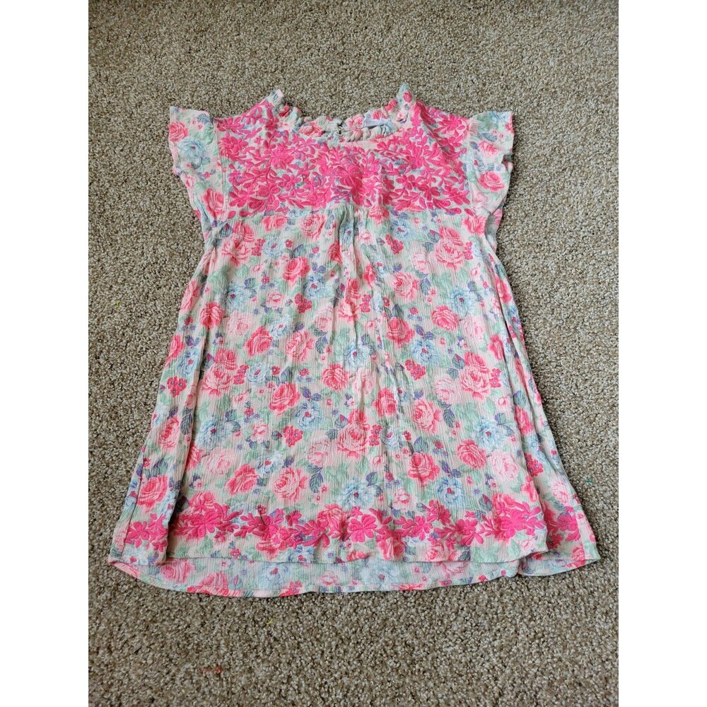 Emily wonder Women's Top Boho Green Pink Floral Embroidered Size 1X Blouse